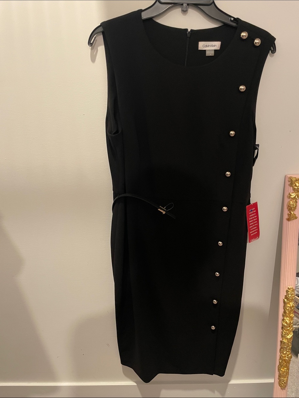 Calvin Klein Black Sleeveless Shift Dress with Gold Buttons